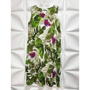 Susan Graver Sz XS Slinky Tropical Hawaiian Print Layered Shift Leaf Print Dress